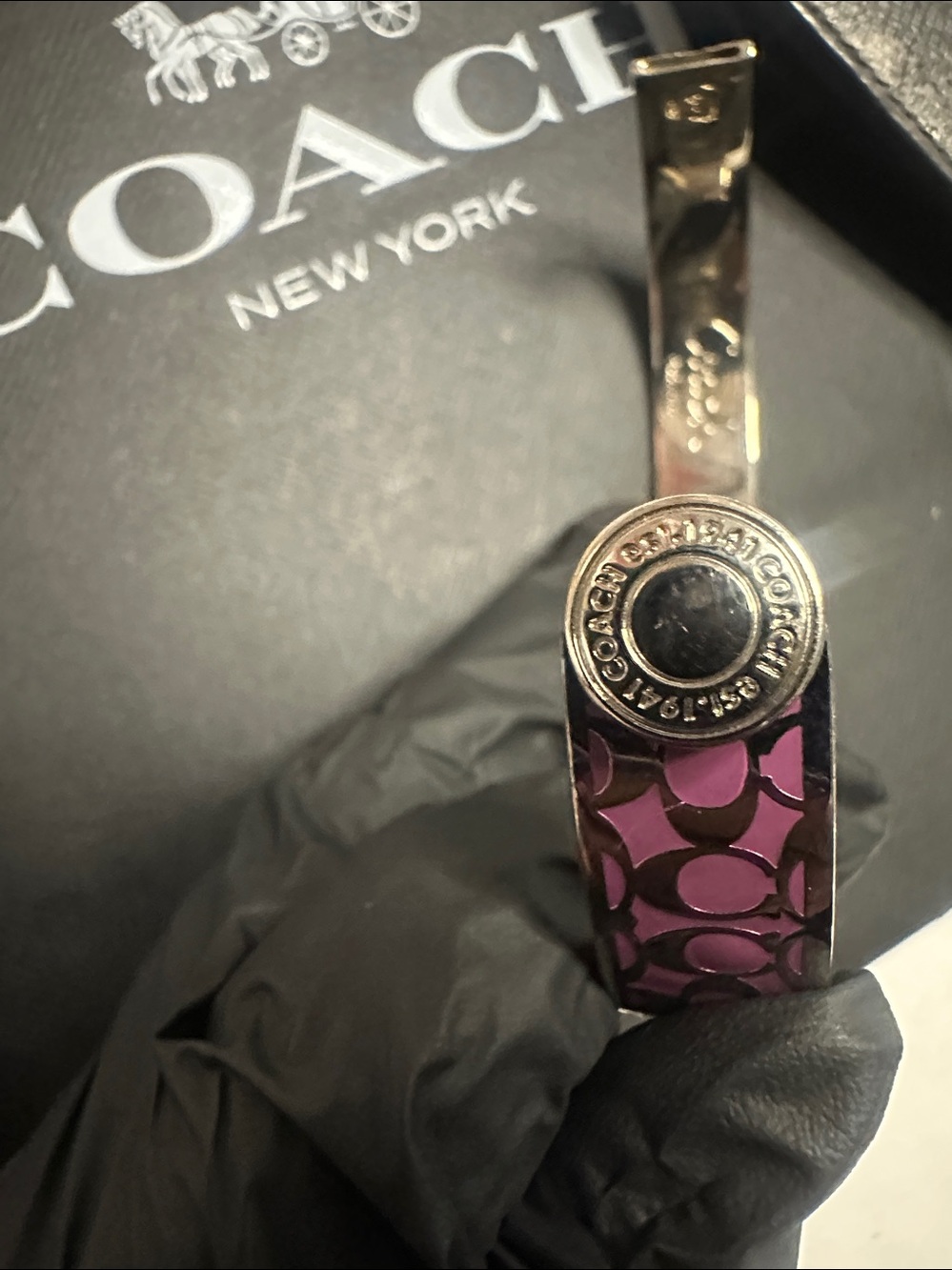 Coach Pink Signature Pattern Cuff Bracelet - Picture 8 of 8